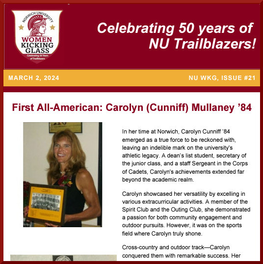 March 2, 2024 - First All-American Carolyn (Cunniff) Mullaney ’84