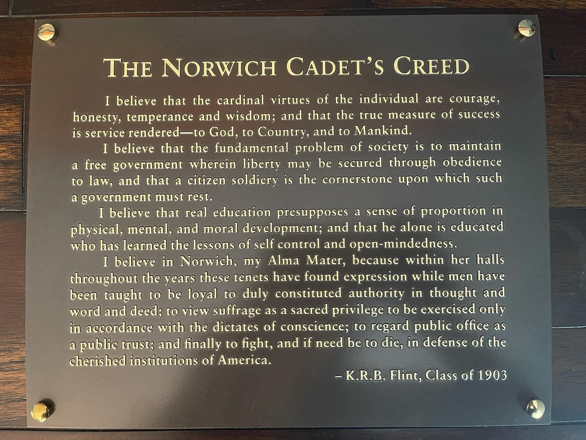 NU Cadets Creed Plaque Image