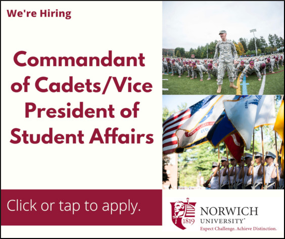 We're Hiring - Commandant of Cadets/Vice President of Student Affairs - Applicants must apply online. Mailing/emailing resume, etc. will not enter the queue for consideration.
