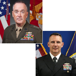 Chairman of the Joint Chiefs of Staff, General Joseph Dunford (top left); Navy Rear Admiral Scott Robertson '91 (bottom right)