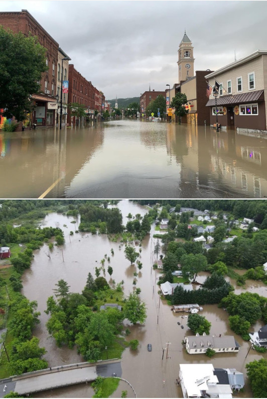 July 10-11 2023 flood damage - Montpelier VT, (top) and Northfield, VT (bottom)