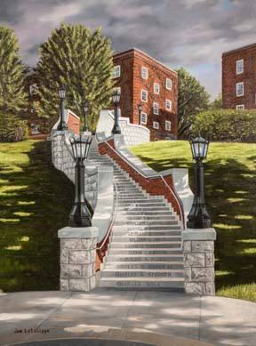 “Ascend” - was completed in 2019 following a direct commission by the Sullivan Museum and History Center. The painting depicts the stairs constructed during the Bicentennial Celebration.