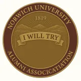 Norwich University Alumni Association seal with mountains, 1819, and a banner reading I WILL TRY.