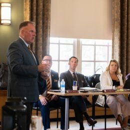 LtGen John Broadmeadow ’83, USMC (Retired) presents to the full NUAA board