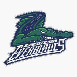 graphic of an alligator over the words "Florida Everblades". Official logo of the Florida Everblades hockey team.