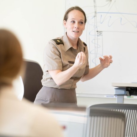 Kylie Blodgett teaches in her VSM uniform.