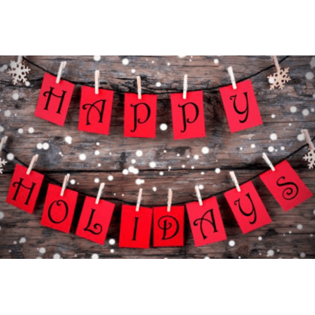 "happy holidays" cards on clothesline affixed with clothespins