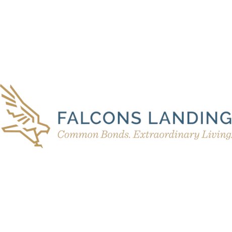 falcon line drawing to left of words: "Falcons Landing Common Bonds. Extraordinary Living.