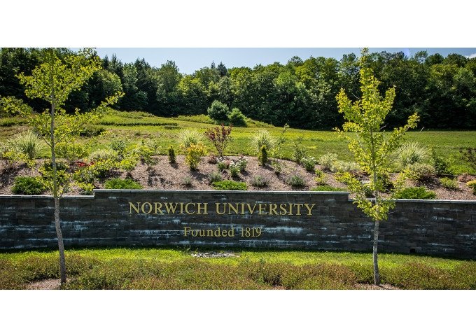 Norwich University Cemetery - entry sign and tree