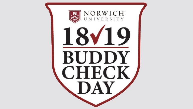 Buddy Check Day logo - Norwich Univ. 18 (check mark) 19 Buddy Check Day - ("We've Got Your Back")