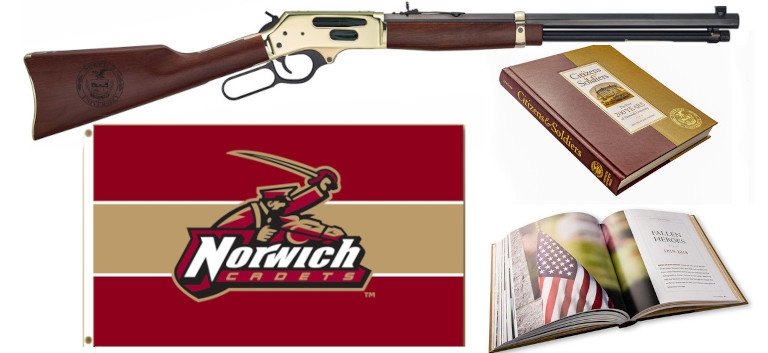 Custom Henry Rifle with Norwich University Seal, MGAA Flag, Citizens and Soldiers book