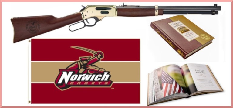 Custom Henry Rifle with Norwich University Seal, MGAA Flag, Citizens and Soldiers book