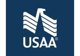 Graphic of an eagle's head with wings of four lines, represents USAA logo.