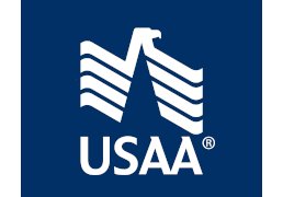 Graphic of an eagle's head with wings of four lines, represents USAA logo.
